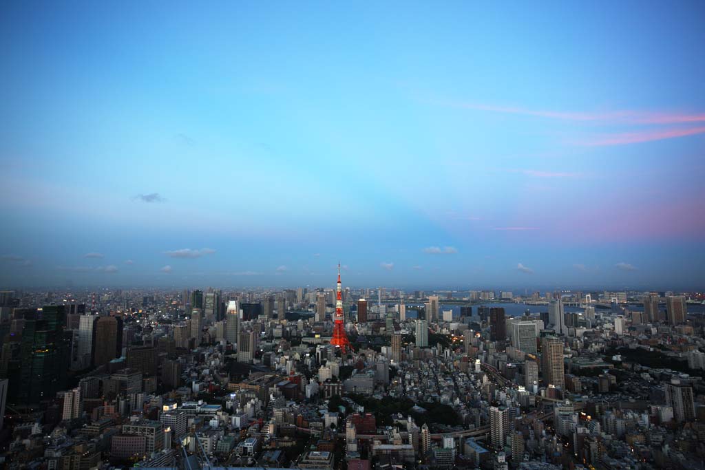 Foto, materiell, befreit, Landschaft, Bild, hat Foto auf Lager,Tokyo ganze Sicht, Tokyo-Turm, Hochhaus, Tokyo-Bucht, Das Stadtzentrumsgebiet