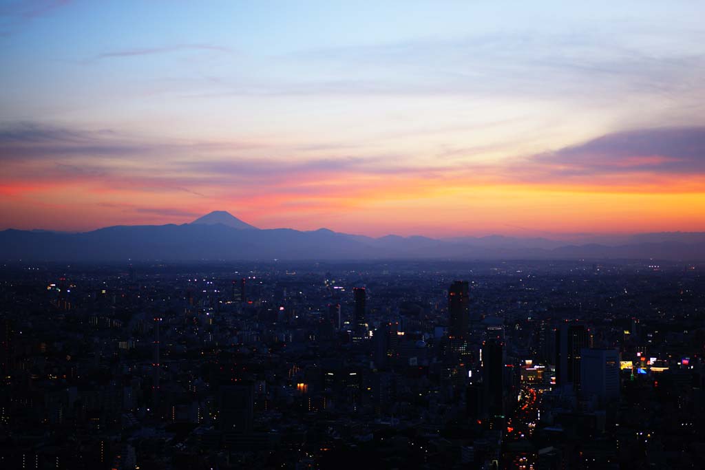 photo, la matire, libre, amnage, dcrivez, photo de la rserve,Mt. Fuji du crpuscule, Mt. Fuji, construire, ligne lgre, montagne