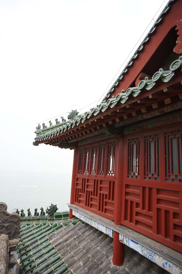 Foto, materiell, befreit, Landschaft, Bild, hat Foto auf Lager,Penglai-Pavillon, Fata Morgana, hohes Gebude, Chinesisches Essen, das Besichtigen von Stelle