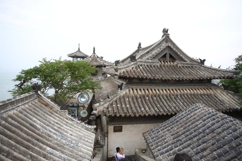 Foto, materieel, vrij, landschap, schilderstuk, bevoorraden foto,Penglai Bedeken met tenten, Fata morgana, Verheven gebouw, Chinees etenswaar, Bezoekende touristenplaats stip