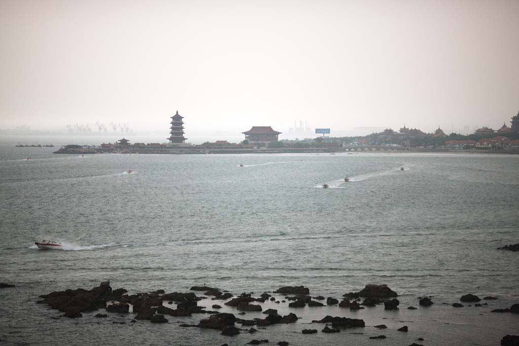 Foto, materieel, vrij, landschap, schilderstuk, bevoorraden foto,Ht hypereight legendarische tovenaaren Zee, Fata morgana, Verheven gebouw, Chinees etenswaar, Bezoekende touristenplaats stip