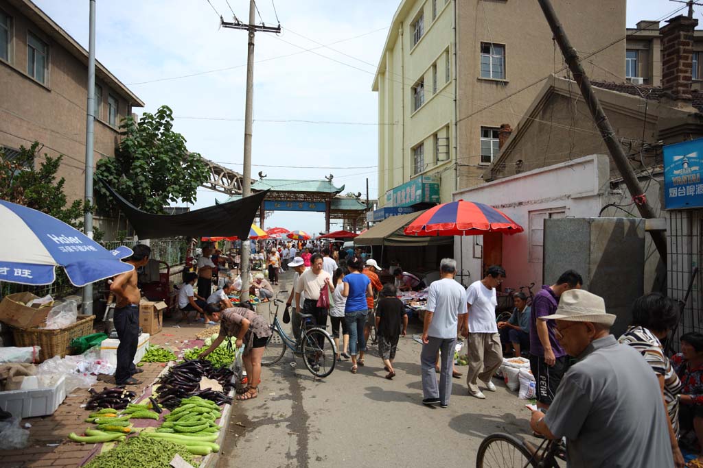 fotografia, material, livra, ajardine, imagine, proveja fotografia,Um mercado de lucro vermelho fundo, mercado, baia de rua, Fazendo compras, Vida