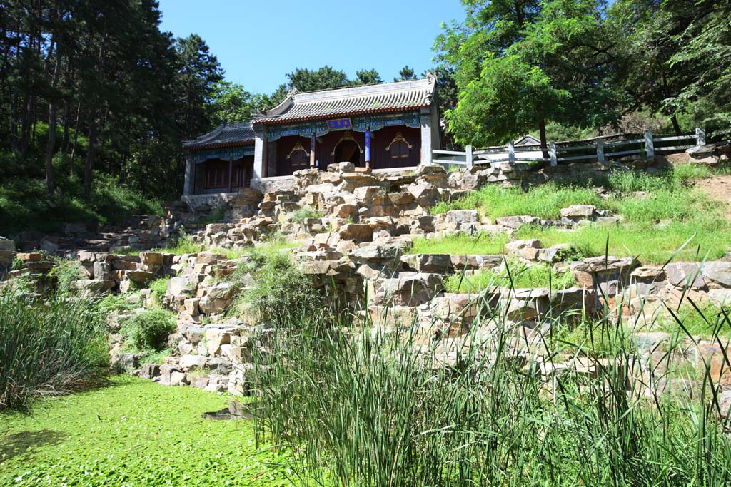 photo, la matire, libre, amnage, dcrivez, photo de la rserve,Yongcuirock de la petite maison de la montagne de Summering, pierre, jardin, ciel bleu, Ch'ing