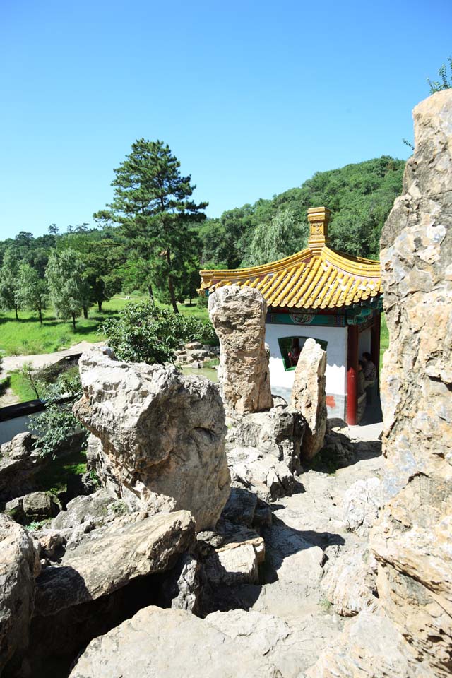 fotografia, materiale, libero il panorama, dipinga, fotografia di scorta,Cottage di montagna che passa l'estate Padiglione di Wenjin, Una pergola, Deposito di quattro lavori completi, pietra, Ch'ing