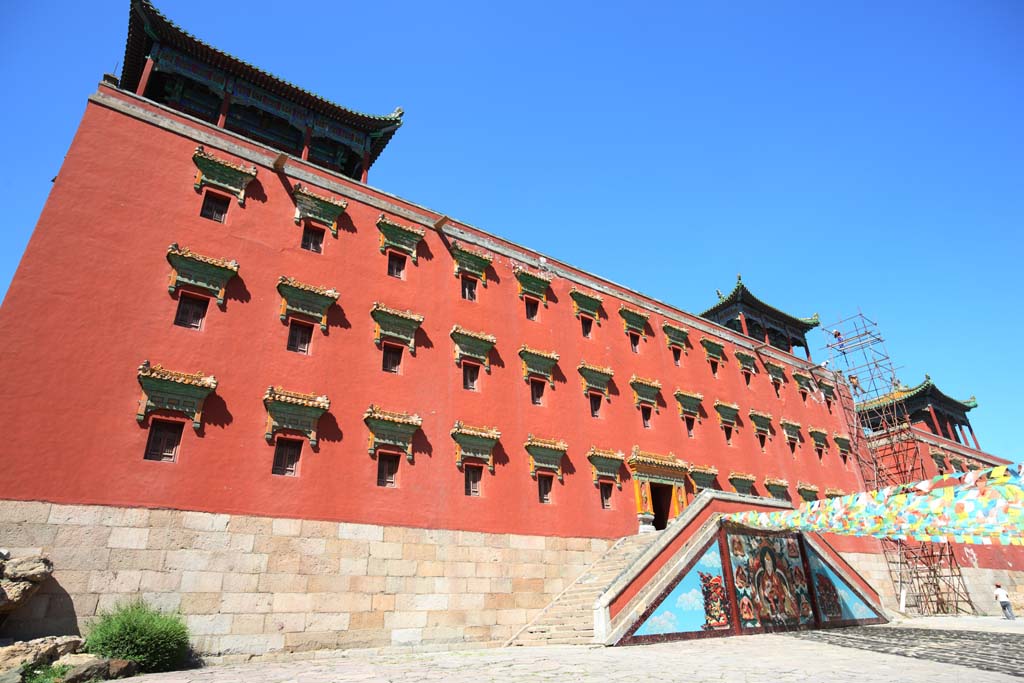 foto,tela,gratis,paisaje,fotografa,idea,Puesto de colorete de XumiFushouTemple, , Bermelln, Cielo azul, Buddhism tibetano