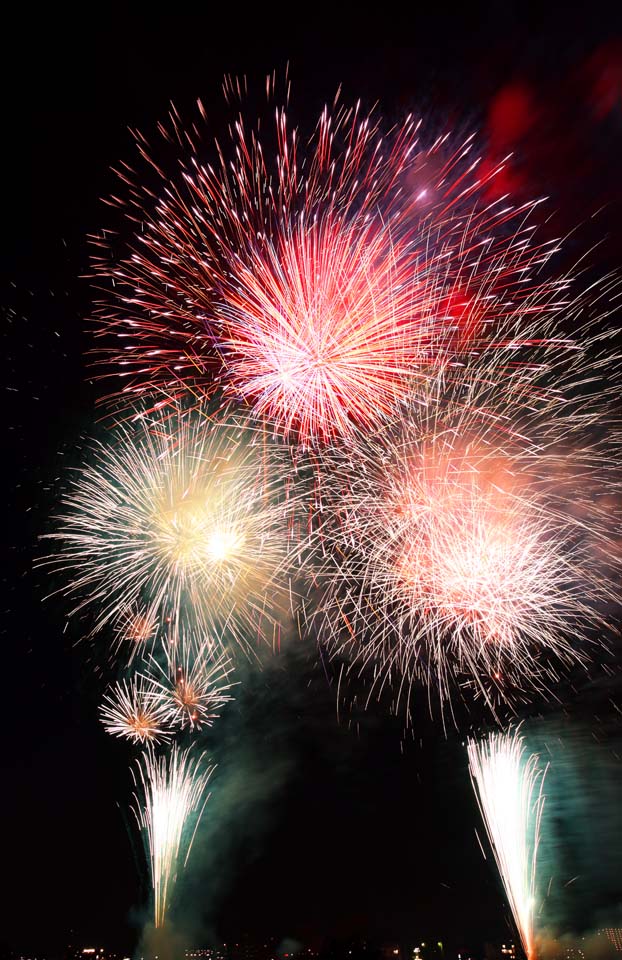 photo, la matire, libre, amnage, dcrivez, photo de la rserve,Exposition des feux d'artifice de la rivire de Tama, Lanant feux d'artifice, scne naturelle ou objet qui ajoute le charme potique  la saison de l't, Feu du signal, Luminosit