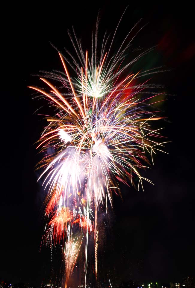 fotografia, materiale, libero il panorama, dipinga, fotografia di scorta,Mostra di fuochi artificiali di fiume di Tama, Fuoco artificiale che lanciano, la naturale scena od oggetto che aggiungono fascino poetico alla stagione dell'estate, Segnali fuoco, Luminosit