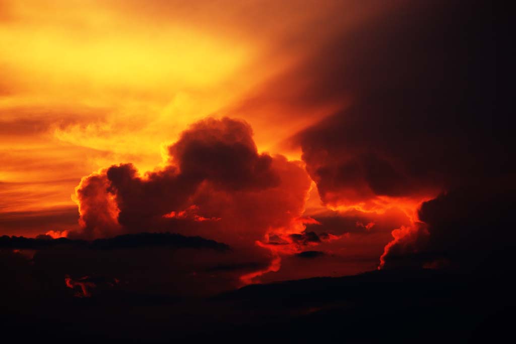 Foto, materieel, vrij, landschap, schilderstuk, bevoorraden foto,De zonsondergang bewolking, Wolk, Bij donker, Ik ben karmozijnrood, Helderheid