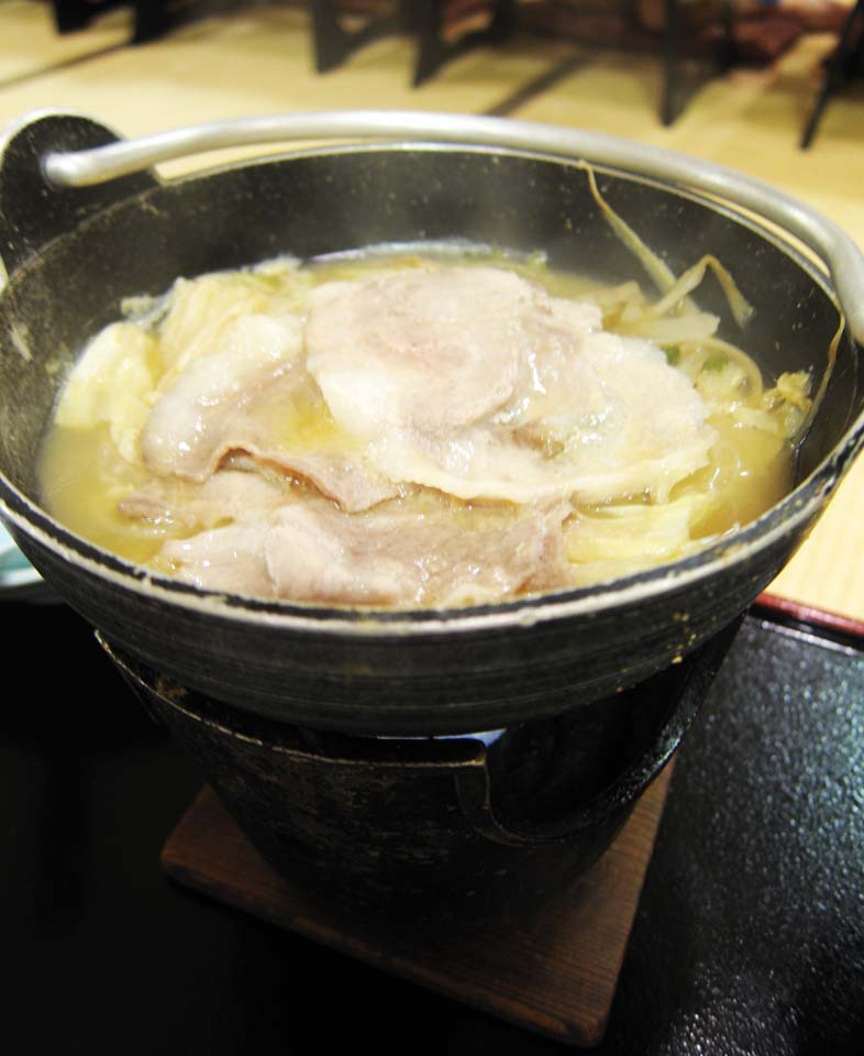 Foto, materiell, befreit, Landschaft, Bild, hat Foto auf Lager,Eine Schweinefleischpfanne, Japanisches Essen, Pfanne, Schweinefleisch, Chinesischer Kohlkopf