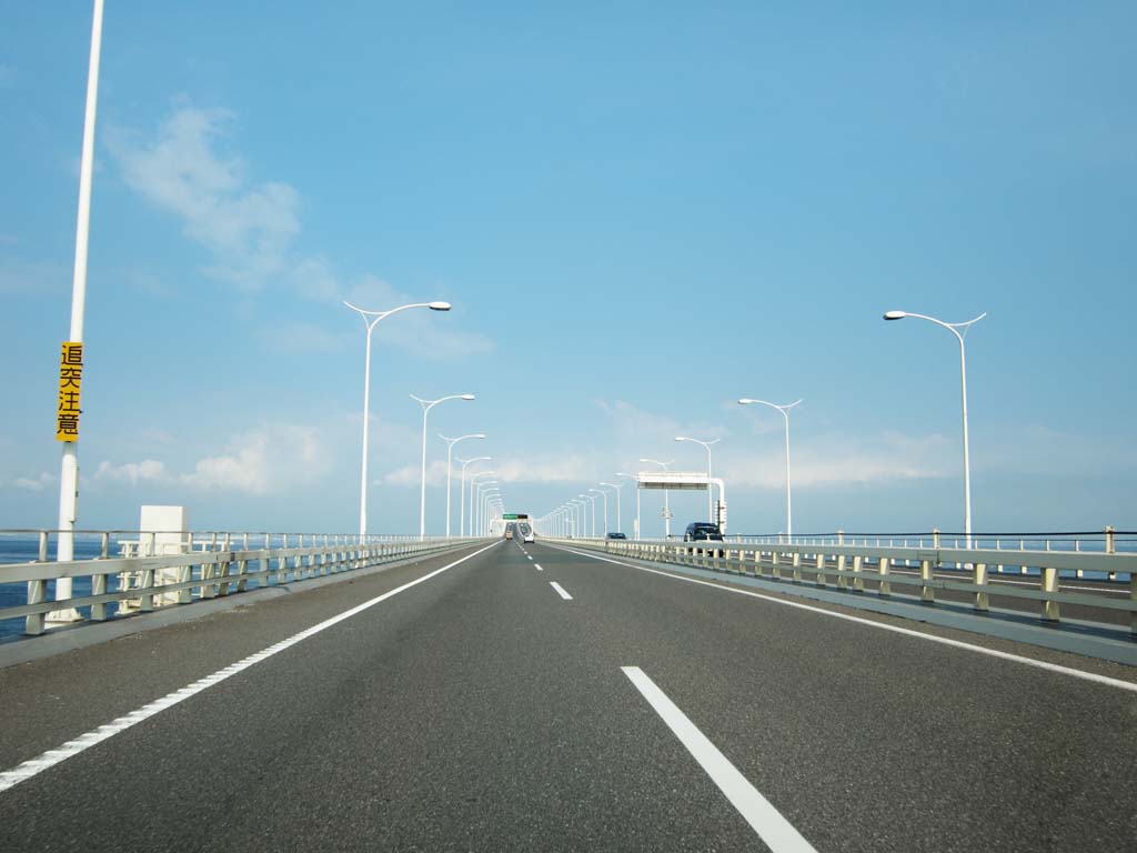 Foto, materiell, befreit, Landschaft, Bild, hat Foto auf Lager,Tokyo Bucht Aqua-Anschluss, Seestrae, Autobahn, Straenlaterne, Tokyo-Bucht bse Strae