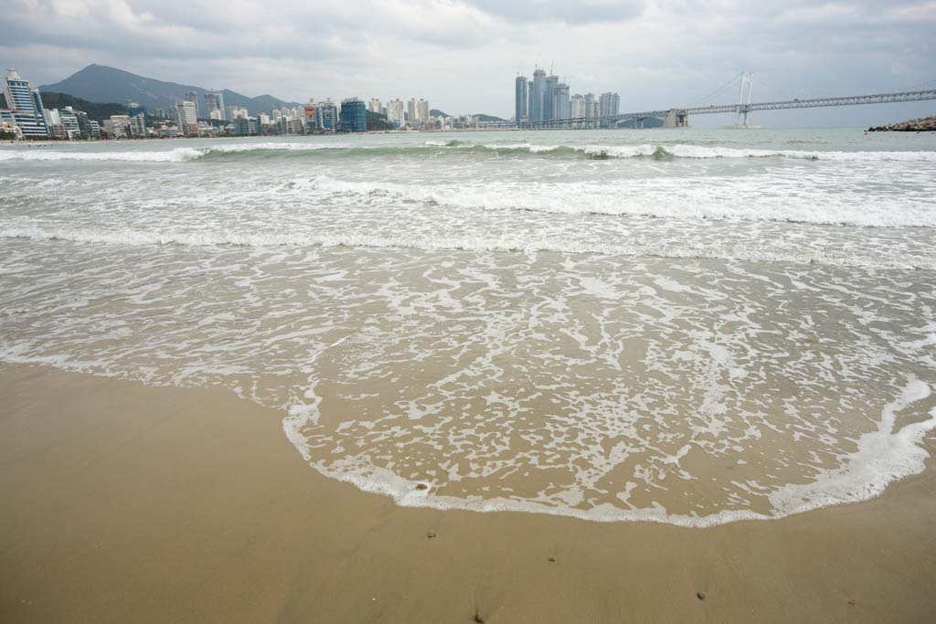 fotografia, materiale, libero il panorama, dipinga, fotografia di scorta,Pusan Guangan il villaggio, onda, spiaggia sabbiosa, costruendo, Il mare