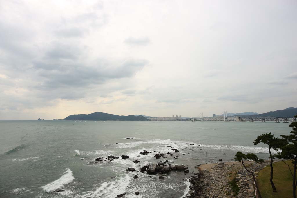 Foto, materiell, befreit, Landschaft, Bild, hat Foto auf Lager,Das Meer von Pusan, Guangan Ohashi, sandiger Strand, Gebude, Das Meer