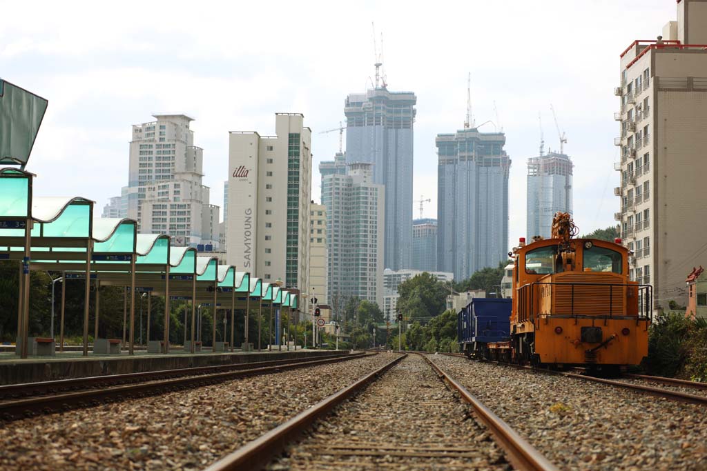 fotografia, materiale, libero il panorama, dipinga, fotografia di scorta,Edificio marittimo su Stazione di terra alta, piattaforma, KORAIL, tetto, pista