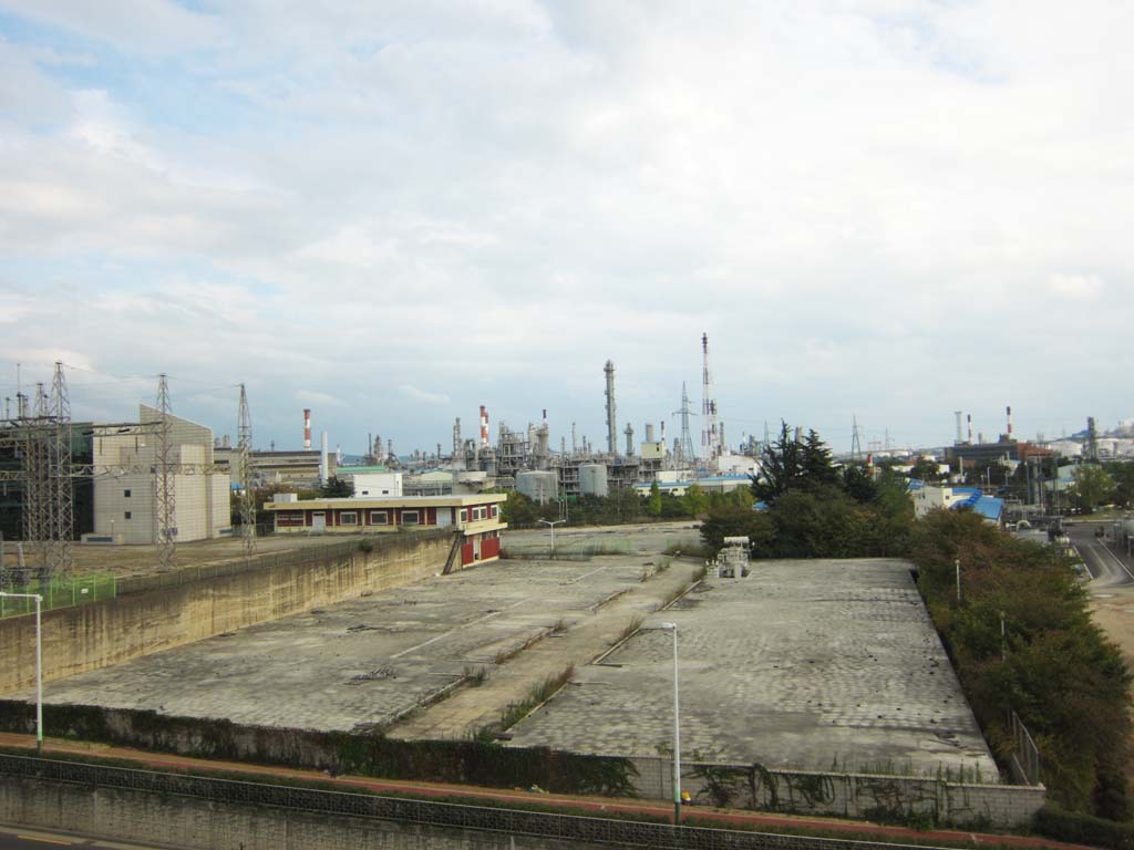 Foto, materiell, befreit, Landschaft, Bild, hat Foto auf Lager,Das Autofenster, Eisenbahn, Pflanze, Fabrik, Industrie