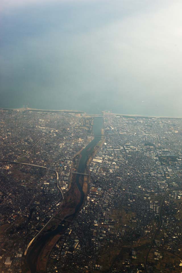 fotografia, materiale, libero il panorama, dipinga, fotografia di scorta,Fiume di Sagami, La spiaggia, fiume, nube, fotografia aerea