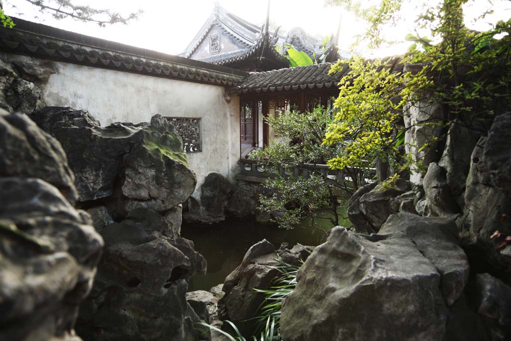 Foto, materiell, befreit, Landschaft, Bild, hat Foto auf Lager,Ein YuGarden-Garten, Joss Hausgarten, , deformierter Kalkstein, Teich