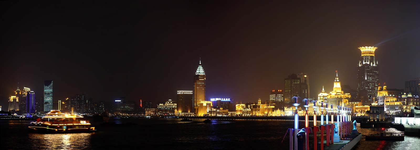 Foto, materieel, vrij, landschap, schilderstuk, bevoorraden foto,Een avond uitzicht van Sjanghai, Schip, Rivier, Neon, Ik maak het boven aan