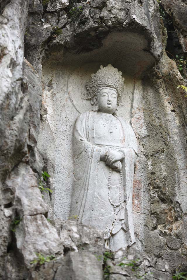 Foto, materieel, vrij, landschap, schilderstuk, bevoorraden foto,Een Hangzhoulingyingtemple afbeelding van De boeddha ingeschreven op de afe klif, Boeddhisme, Ishibotoke, Boeddhist afbeelding, Trouw