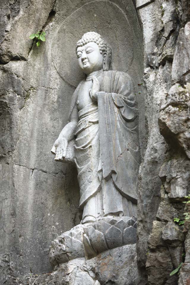 foto,tela,gratis,paisaje,fotografa,idea,Una idea de HangzhouLingyingTemple de Buddha grabar sobre el despeadero corts, Buddhism, Ishibotoke, Idea Buddhist, Fe