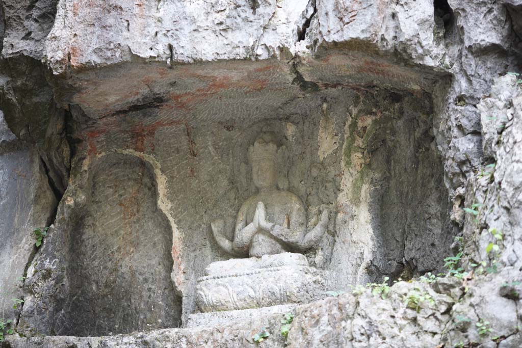 fotografia, material, livra, ajardine, imagine, proveja fotografia,Uma imagem de HangzhouLingyingTemple de Buda se inscreveu no precipcio polido, Budismo, Ishibotoke, Imagem budista, Faith