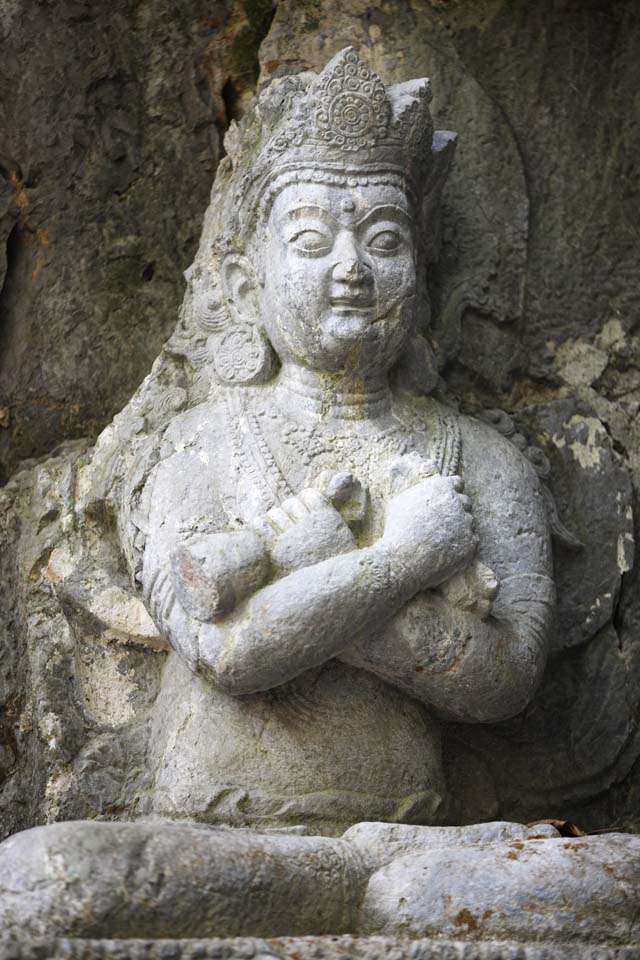 Foto, materieel, vrij, landschap, schilderstuk, bevoorraden foto,Een Hangzhoulingyingtemple afbeelding van De boeddha ingeschreven op de afe klif, Boeddhisme, Ishibotoke, Boeddhist afbeelding, Trouw