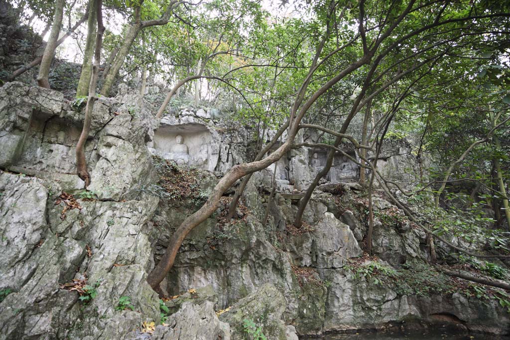 fotografia, material, livra, ajardine, imagine, proveja fotografia,Uma imagem de HangzhouLingyingTemple de Buda se inscreveu no precipcio polido, Budismo, Ishibotoke, Imagem budista, Faith