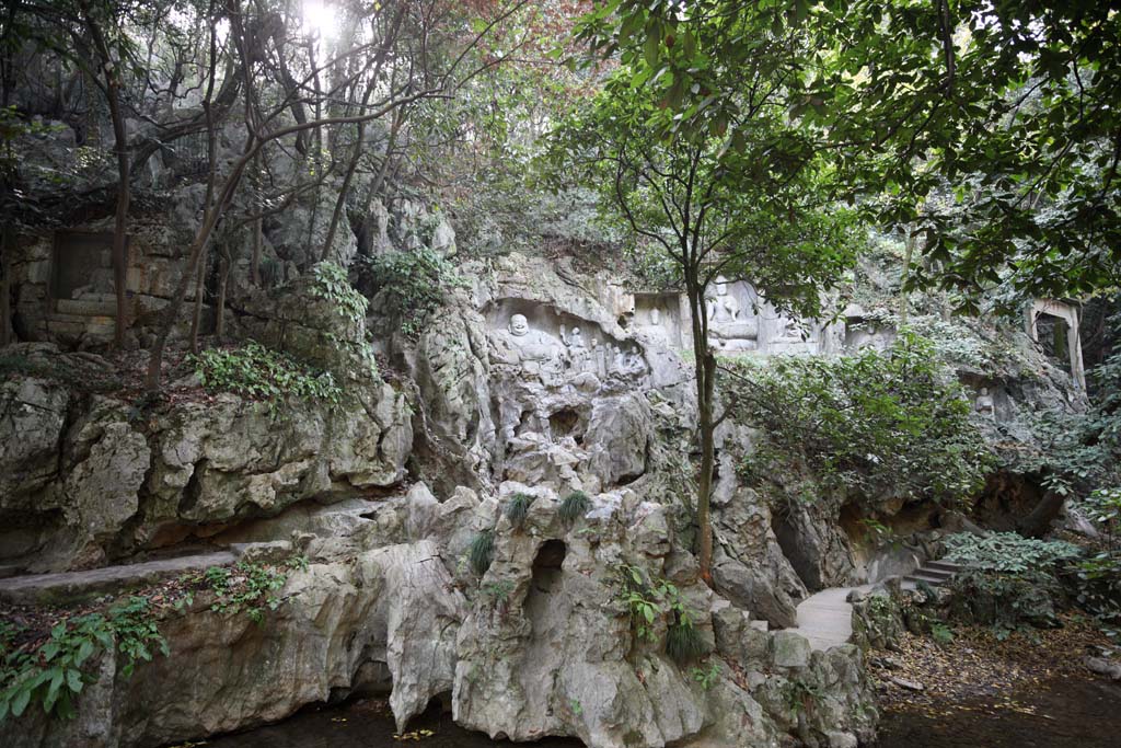 fotografia, materiale, libero il panorama, dipinga, fotografia di scorta, una figura seduta in HangzhouLingyingTemple antral di legno verde faccia di pietra dell'ovest, Buddismo, Ishibotoke, Immagine buddista, Faith