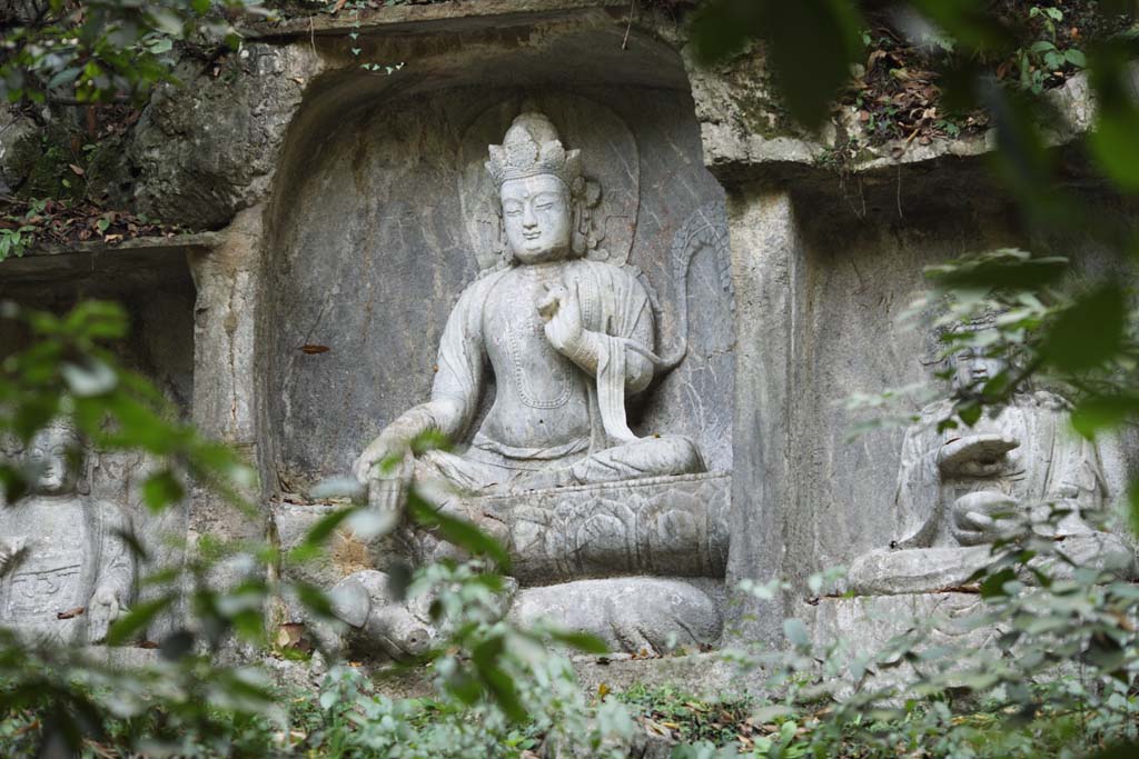 Foto, materieel, vrij, landschap, schilderstuk, bevoorraden foto,Een Hangzhoulingyingtemple afbeelding van De boeddha ingeschreven op de afe klif, Boeddhisme, Ishibotoke, Boeddhist afbeelding, Trouw