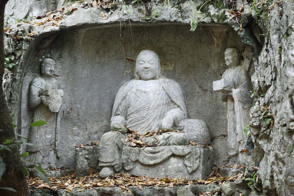 Foto, materiell, befreit, Landschaft, Bild, hat Foto auf Lager,Ein HangzhouLingyingTemple-Bild von Buddha schrieb auf die polierte Klippe, Buddhismus, Ishibotoke, Buddhistisches Bild, Faith