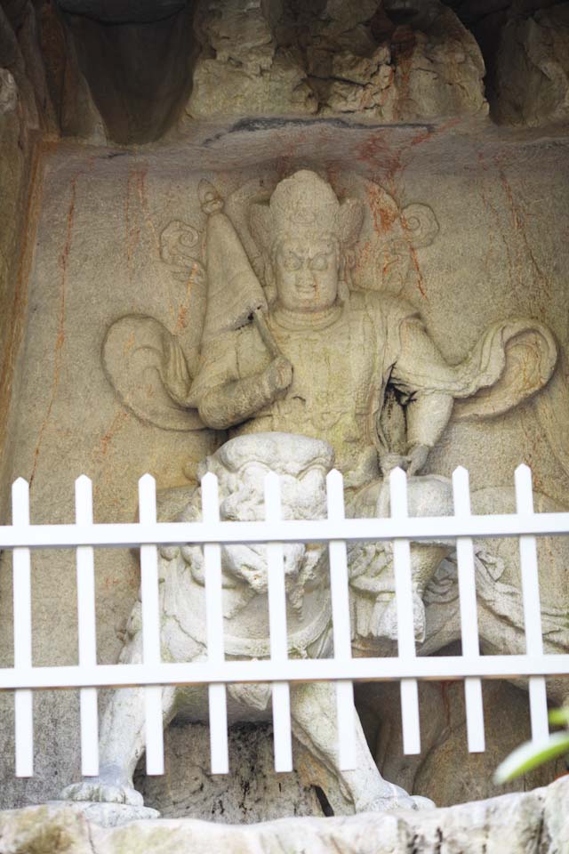 Foto, materieel, vrij, landschap, schilderstuk, bevoorraden foto,Een Hangzhoulingyingtemple afbeelding van De boeddha ingeschreven op de afe klif, Boeddhisme, Ishibotoke, Boeddhist afbeelding, Trouw