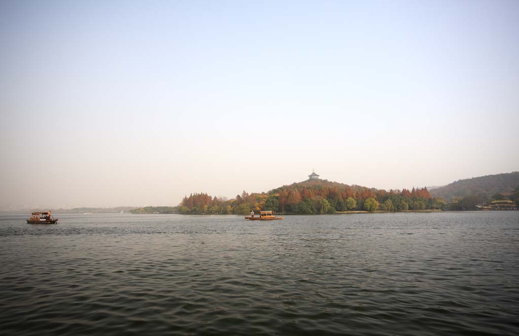 Foto, materieel, vrij, landschap, schilderstuk, bevoorraden foto,Xi-hu plas, Schip, Saiko, Donder piek toren, Kleurig verloven