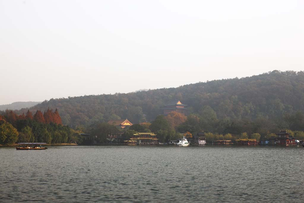 Foto, materiell, befreit, Landschaft, Bild, hat Foto auf Lager,Xi-hu-See, Schiff, Saiko, , Frbte Bltter