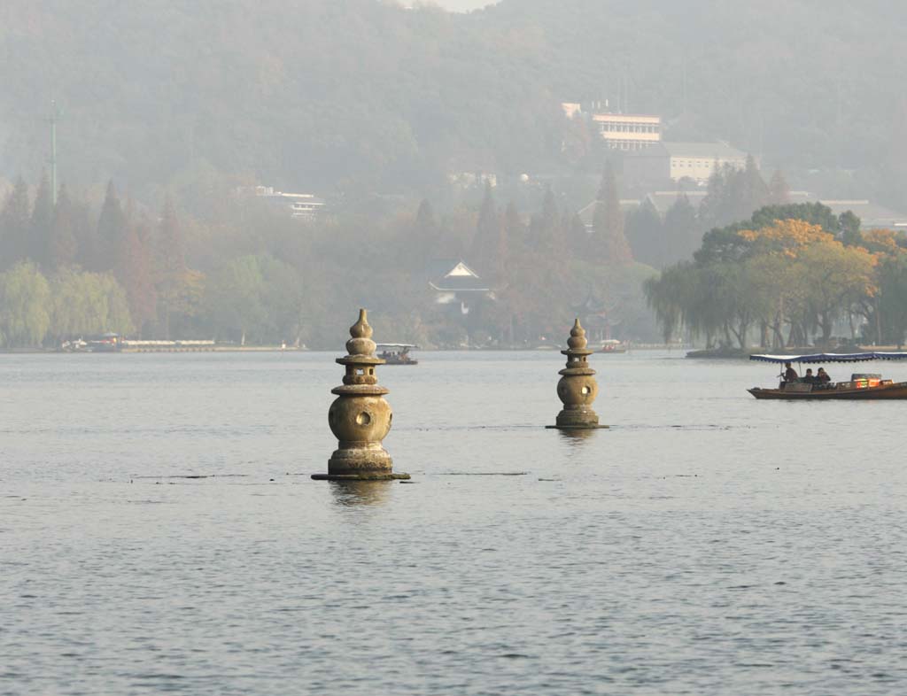 photo,material,free,landscape,picture,stock photo,Creative Commons,Three Pools Mirroring the Moon, ship, Saiko, surface of a lake, garden lantern