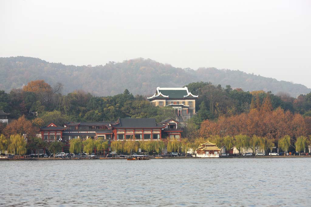 photo, la matire, libre, amnage, dcrivez, photo de la rserve,Xi-hu lac,  noir, saule, surface d'un lac, Btiment chinois