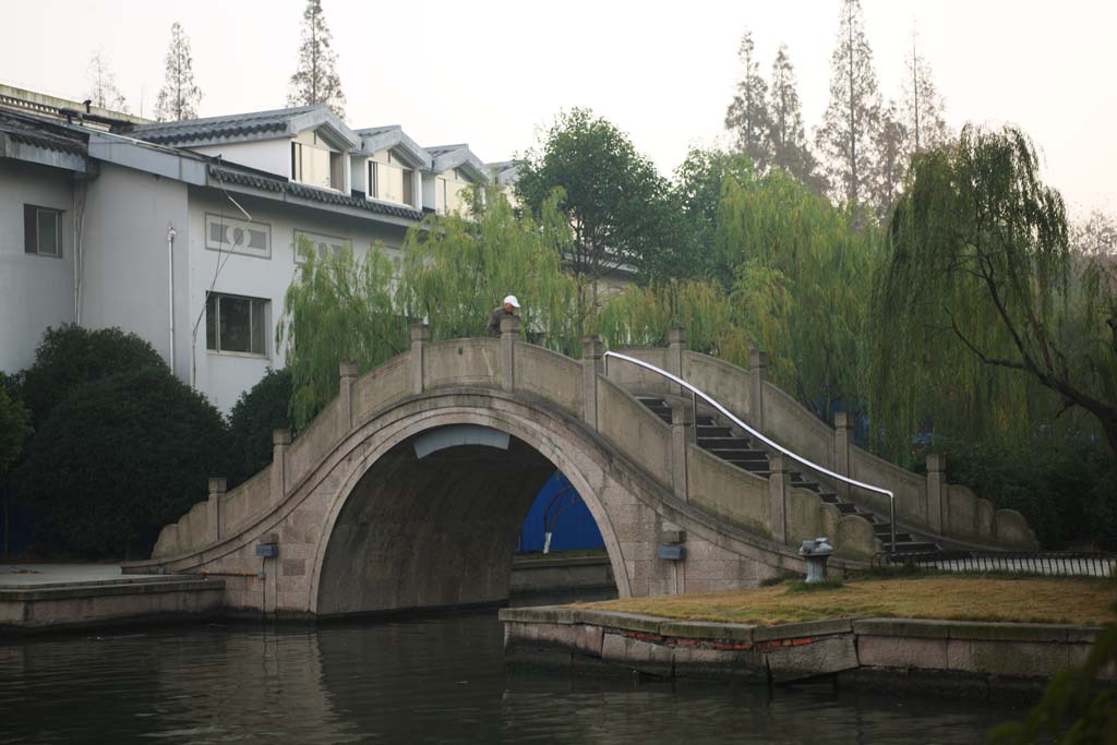 Foto, materieel, vrij, landschap, schilderstuk, bevoorraden foto,Xi-hu plas, Brug, Saiko, Wilg, Rivier