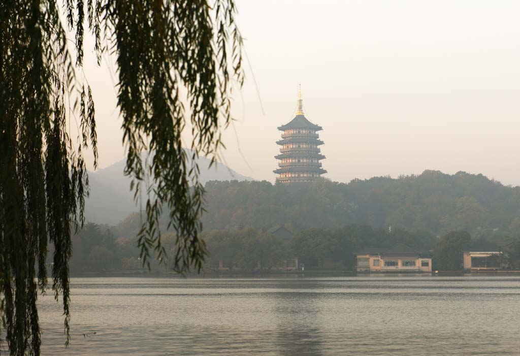 Foto, materieel, vrij, landschap, schilderstuk, bevoorraden foto,Xi-hu plas, Donder piek toren, Saiko, Wilg, 