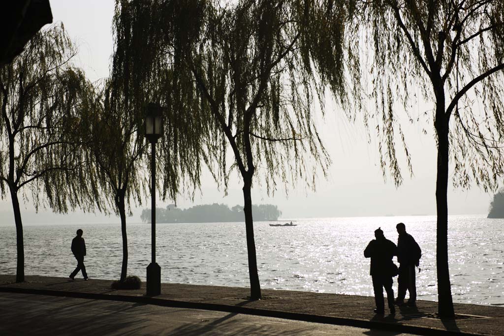 foto,tela,gratis,paisaje,fotografa,idea,Lago de xi - hu, Una isla, Silueta, Superficie de un lago, Embarcacin