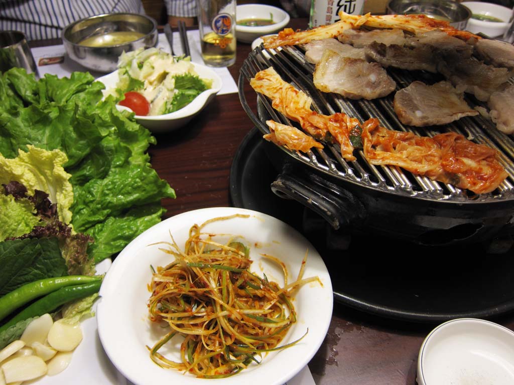 Foto, materiell, befreit, Landschaft, Bild, hat Foto auf Lager,Korea-wie gebratenes Fleisch, Schweinefleisch, Gebratenes Fleisch, Fettiges Fleisch, 