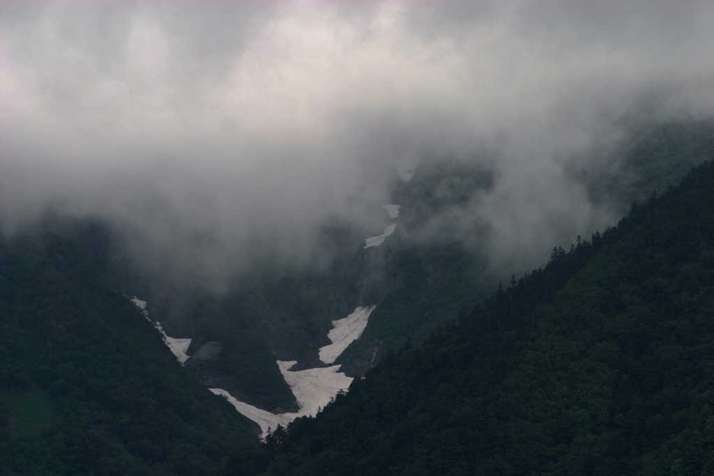 Foto, materieel, vrij, landschap, schilderstuk, bevoorraden foto,Mist sluier overheen Mt. Hotaka, Mist, , Wolk, Berg