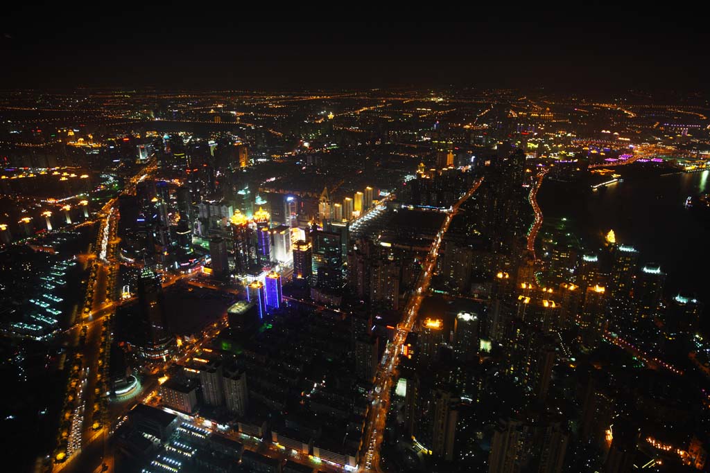 Foto, materieel, vrij, landschap, schilderstuk, bevoorraden foto,Een avond uitzicht van Sjanghai, Uitmuntend uitzicht, Ik maak het boven aan, Straatlantaarn, Torenflat