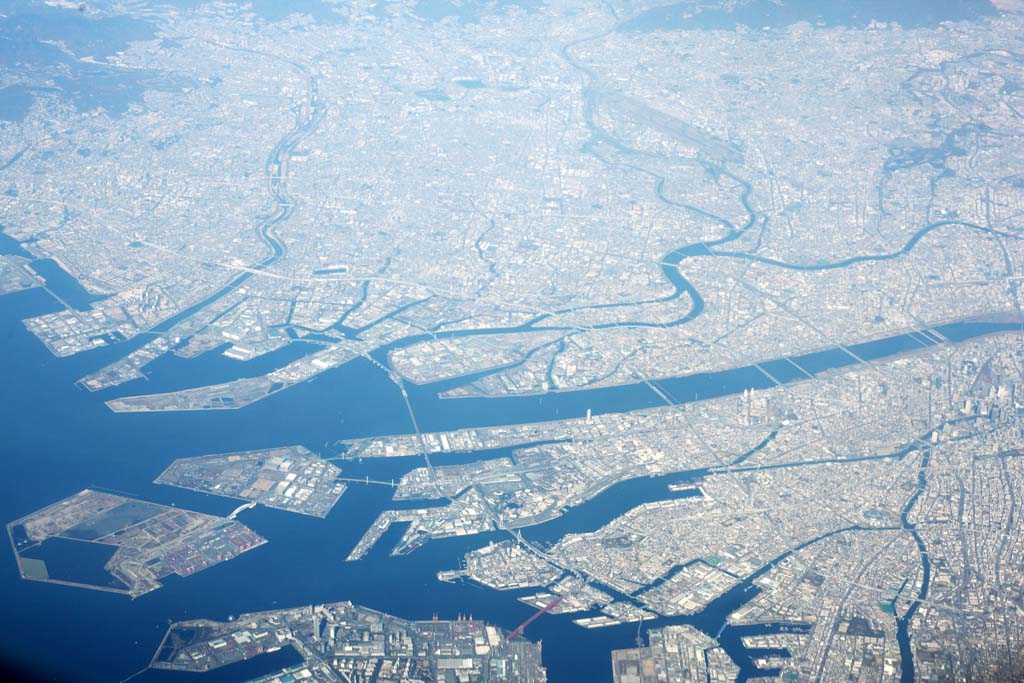 Foto, materiell, befreit, Landschaft, Bild, hat Foto auf Lager,Golf von Osaka, Das Meer, Neuer Yodogawa, Mt. Tenpo-ra, Die Hanshin-Schnellstrae