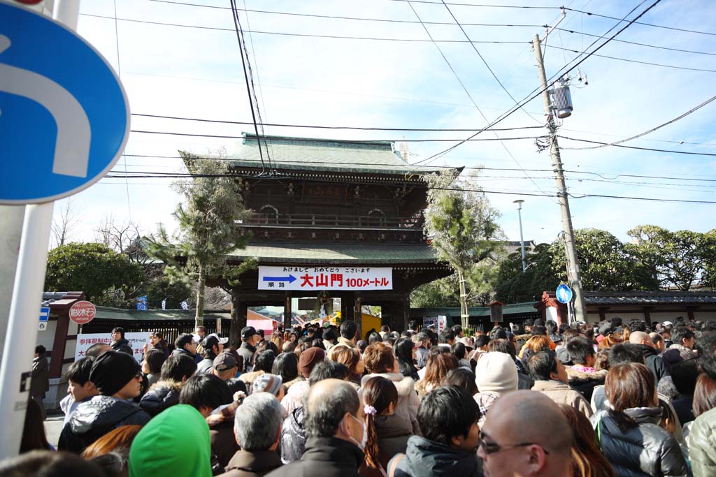 photo,material,free,landscape,picture,stock photo,Creative Commons,The Kawasakidaishi firmness gate, New Year's visit to a Shinto shrine, worshiper, Great congestion, approach to a shrine