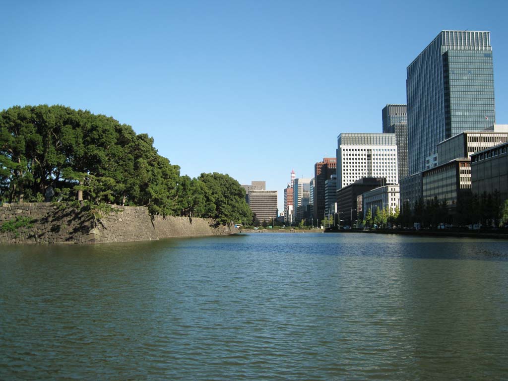 fotografia, materiale, libero il panorama, dipinga, fotografia di scorta,Edo-jo il Castello, fossato, Ishigaki, edificio a molti piani, Marunouchi