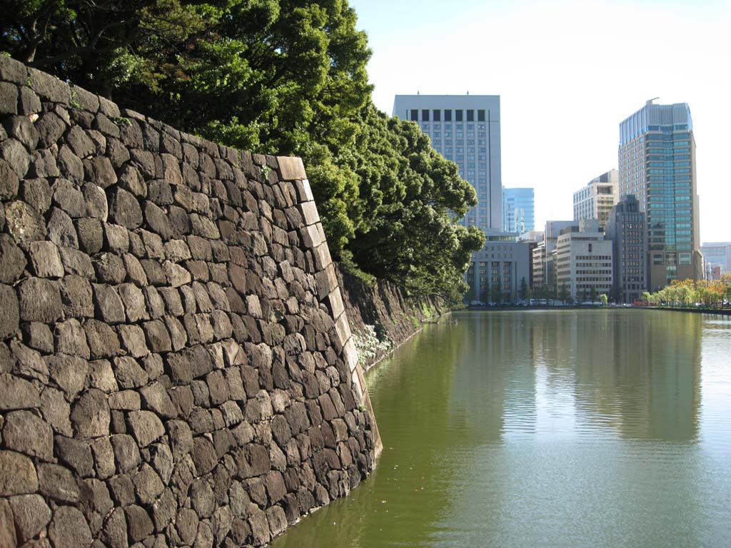 Foto, materiell, befreit, Landschaft, Bild, hat Foto auf Lager,Edo-jo Burg, Wassergraben, Ishigaki, Hochhaus, Marunouchi