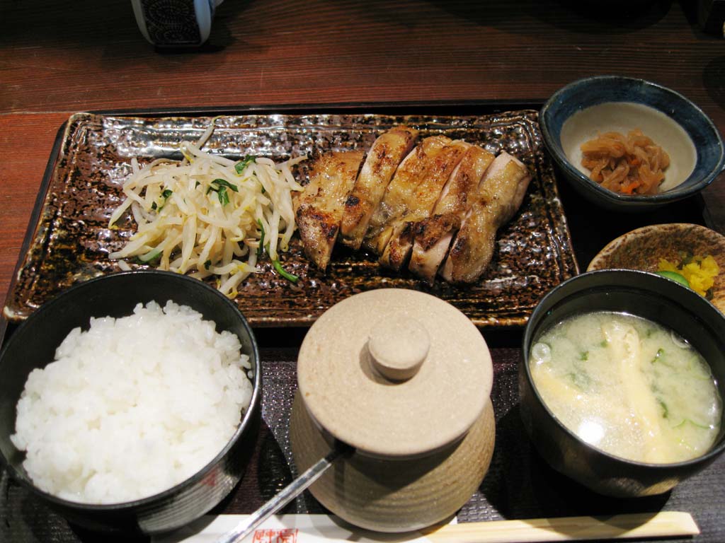 photo,material,free,landscape,picture,stock photo,Creative Commons,The grilling fish with salt of the cock, set meal, Chicken, bean sprout, Miso soup