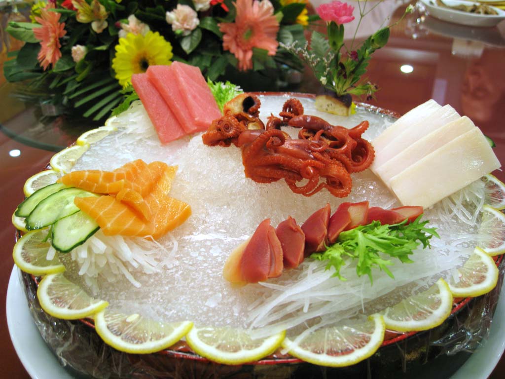 Foto, materiell, befreit, Landschaft, Bild, hat Foto auf Lager,China-Typ sashimi, Sashimi, Drachen, Schalentier, Chinesisches Essen