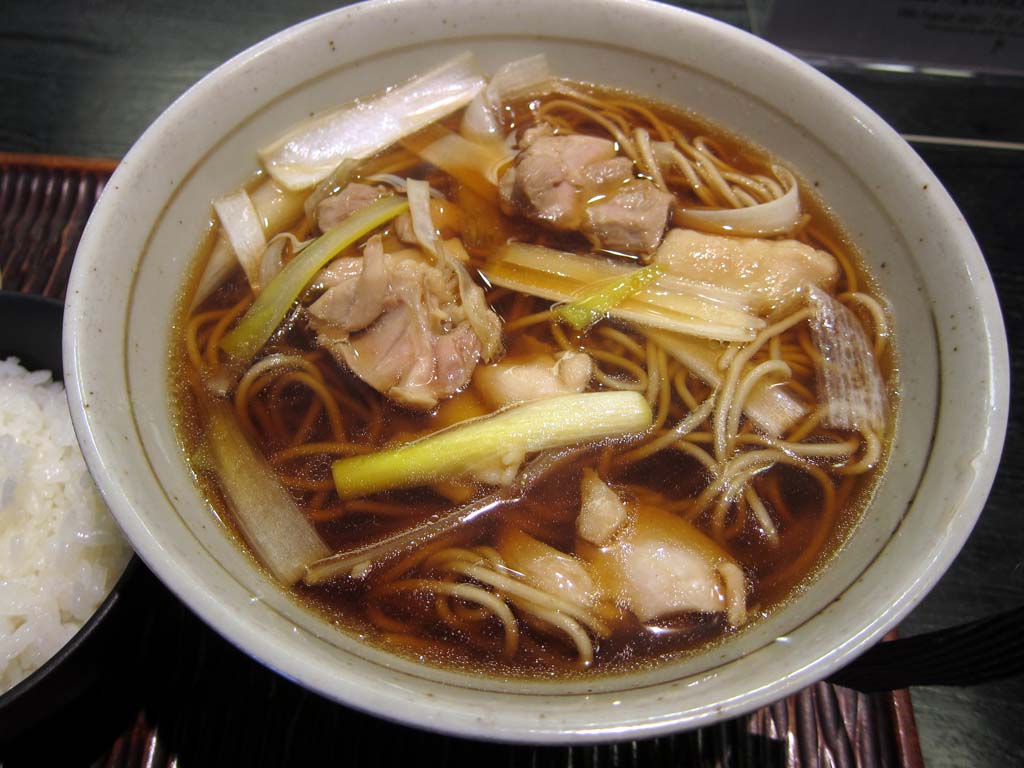 Foto, materiell, befreit, Landschaft, Bild, hat Foto auf Lager,Eine Buchweizenfadennudel in Sojasuppe mit Entenfleisch und Zwiebel fgte Seite hinzu, Japanisches Essen, Ente, , Porree