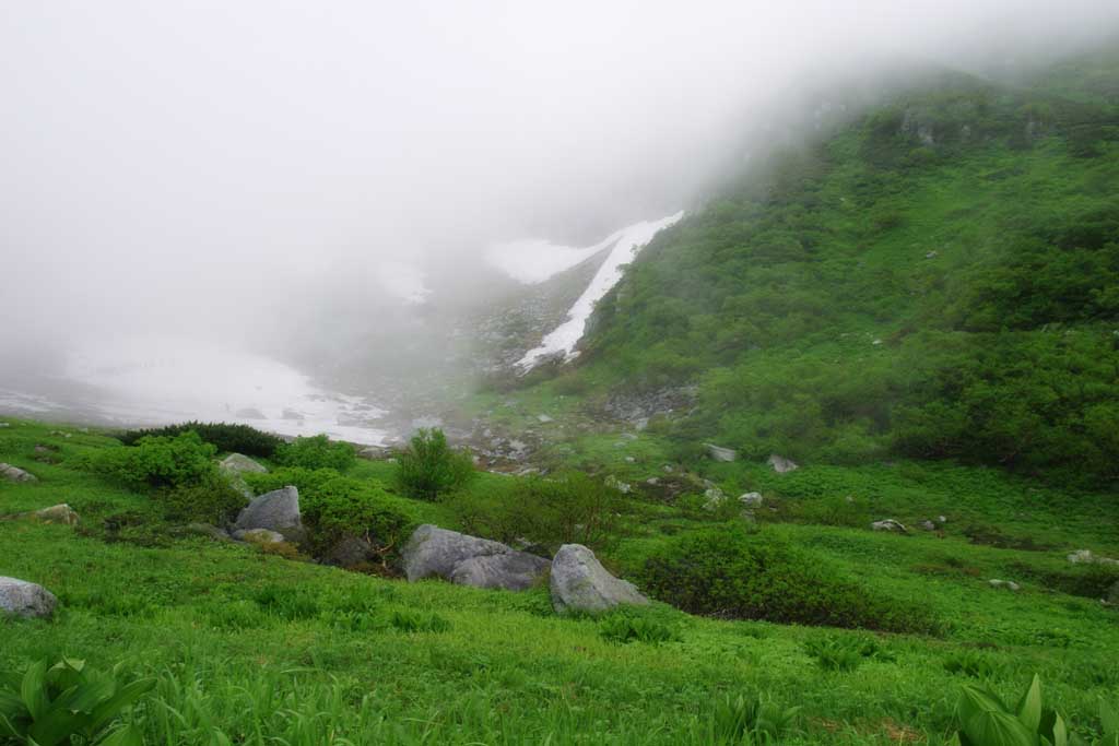 fotografia, materiale, libero il panorama, dipinga, fotografia di scorta,Senjojiki, montagna, nebbia, neve, cirque