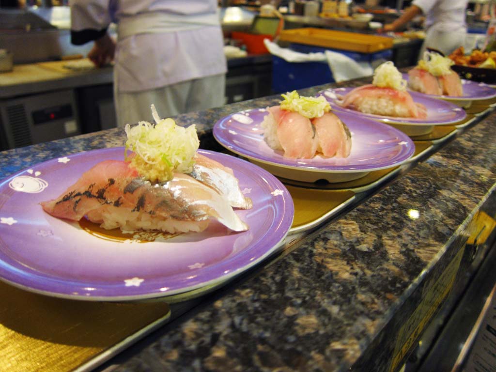 photo,material,free,landscape,picture,stock photo,Creative Commons,Belt-conveyor sushi, Ginger, Close it; mackerel, leek, Finger sushi