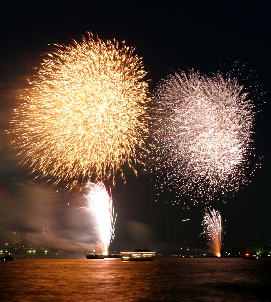 photo, la matire, libre, amnage, dcrivez, photo de la rserve,Baie de Tokyo grands feux d'artifice, pice d'artifice, nuit, lancement, un-pied balle de la pice d'artifice